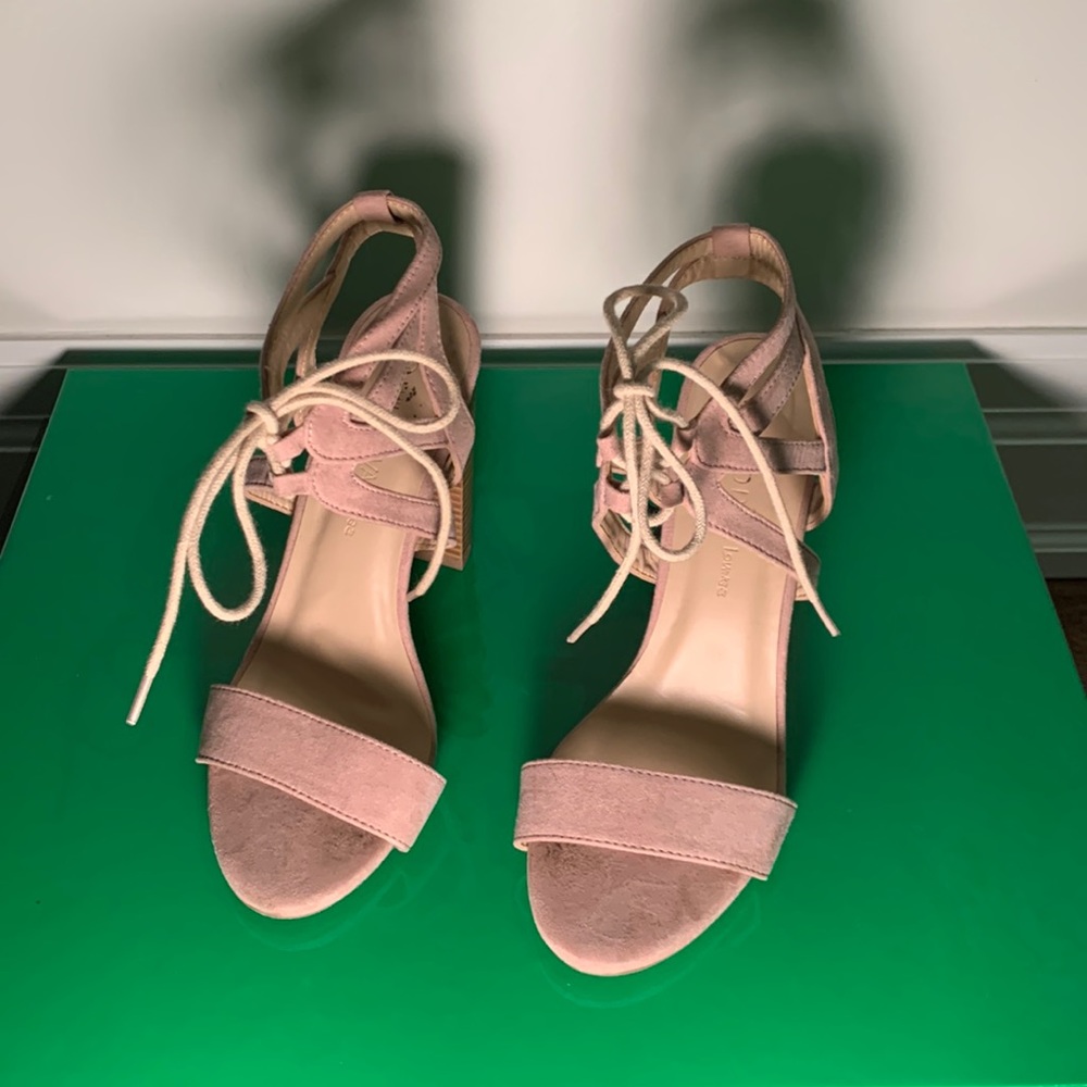 Pink faux suede heels